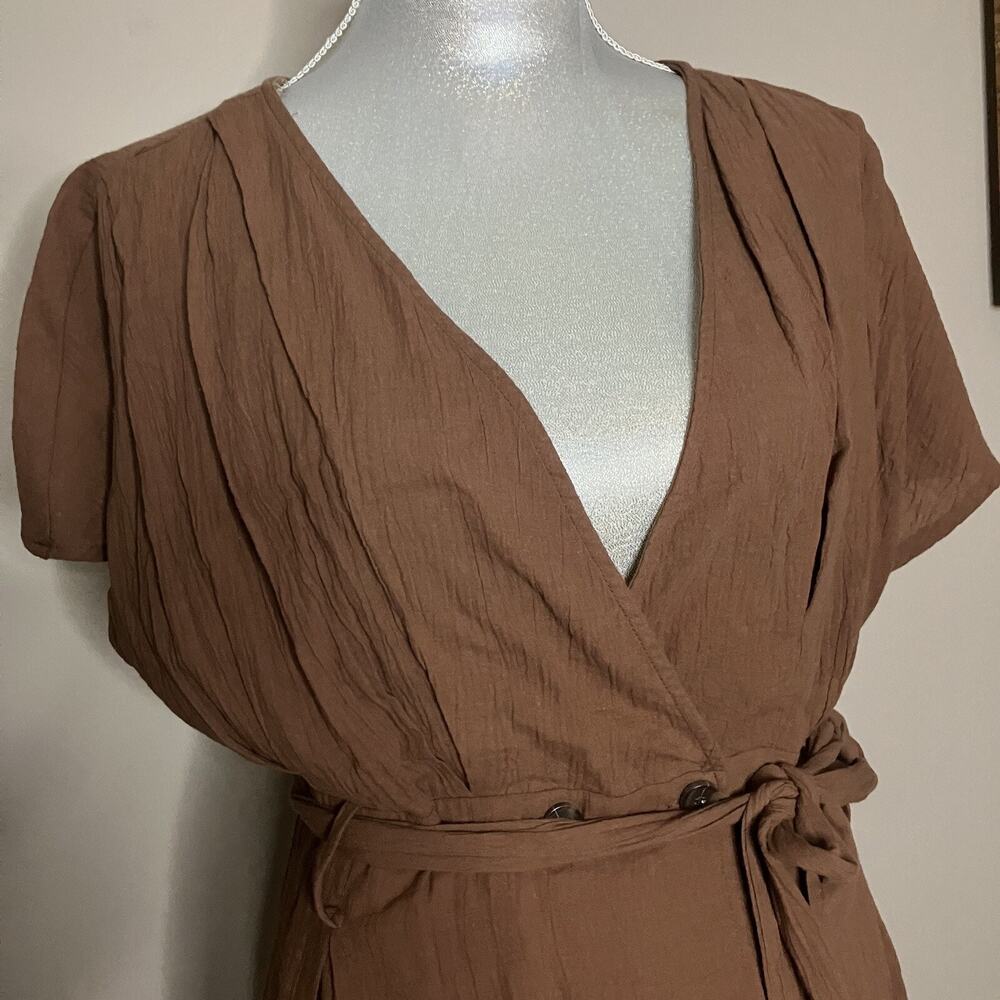 Andree by Unit Womens Brown Dress Button Front Tie Waist Knee Length Boho Size L